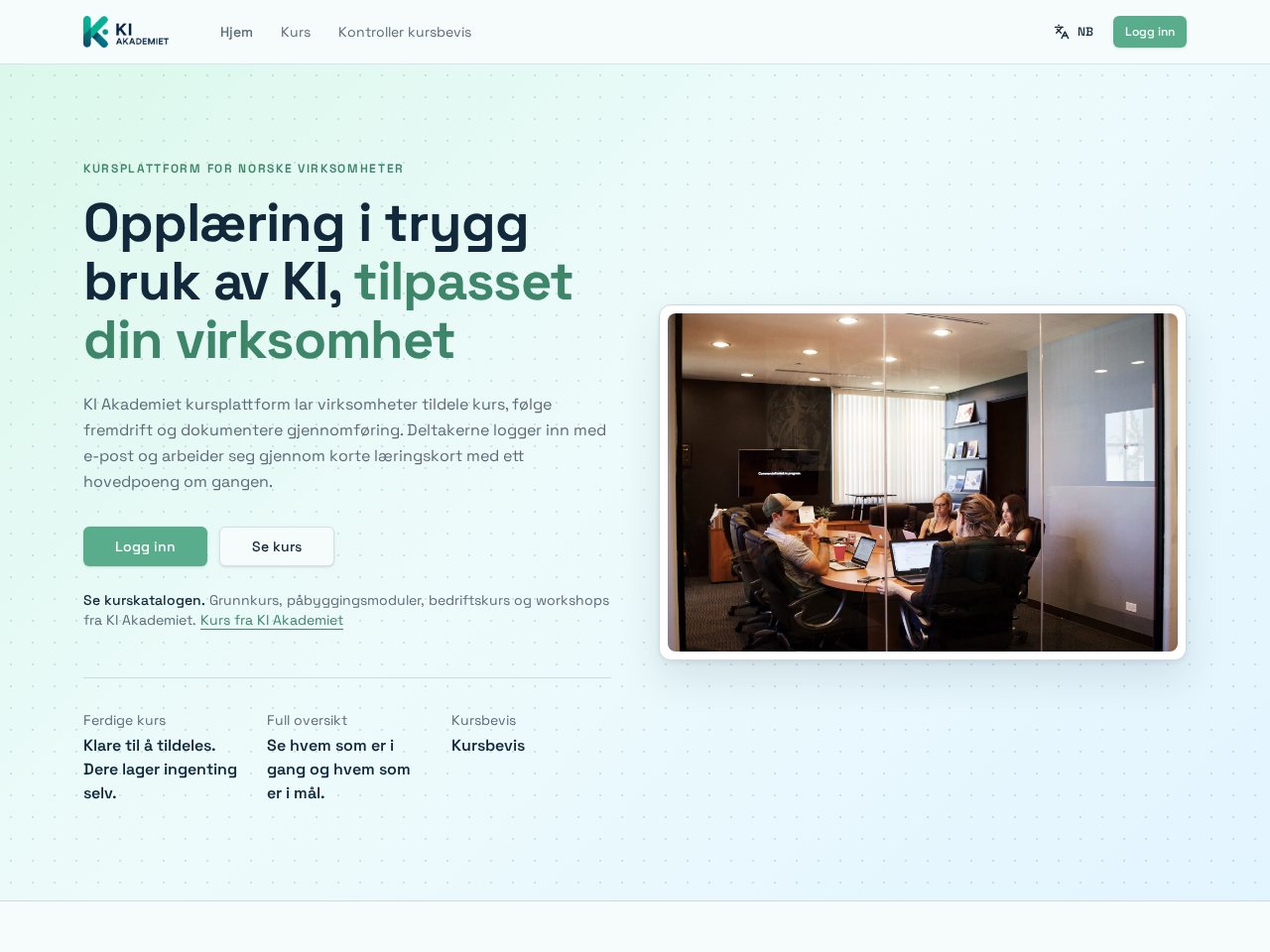 Innloggingssiden til kursplattformen på kurs.kiakademiet.no