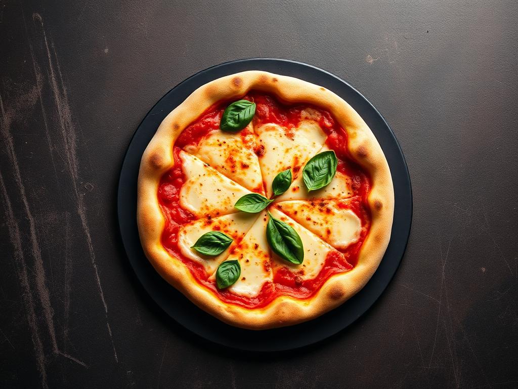 Nystekt pizza på et mørkt bord
